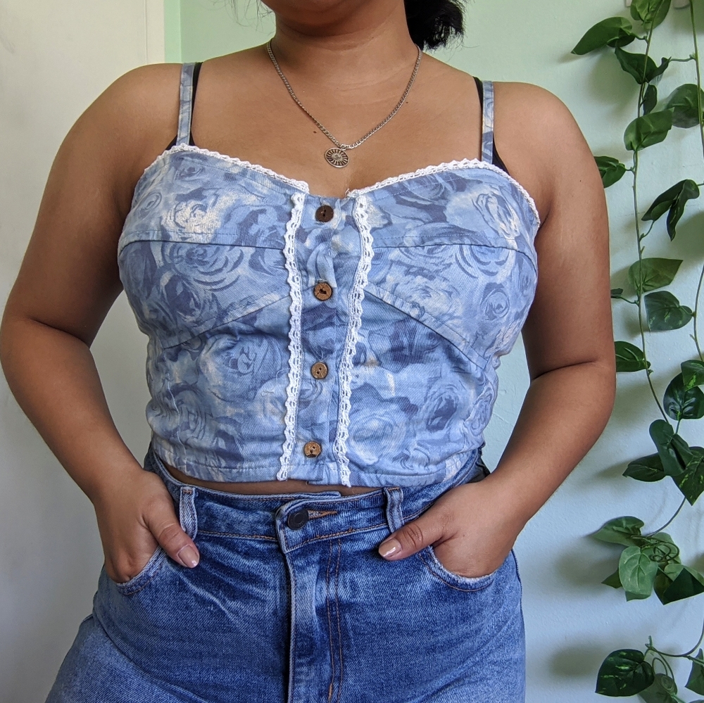 Blue Floral Bustier Crop Top